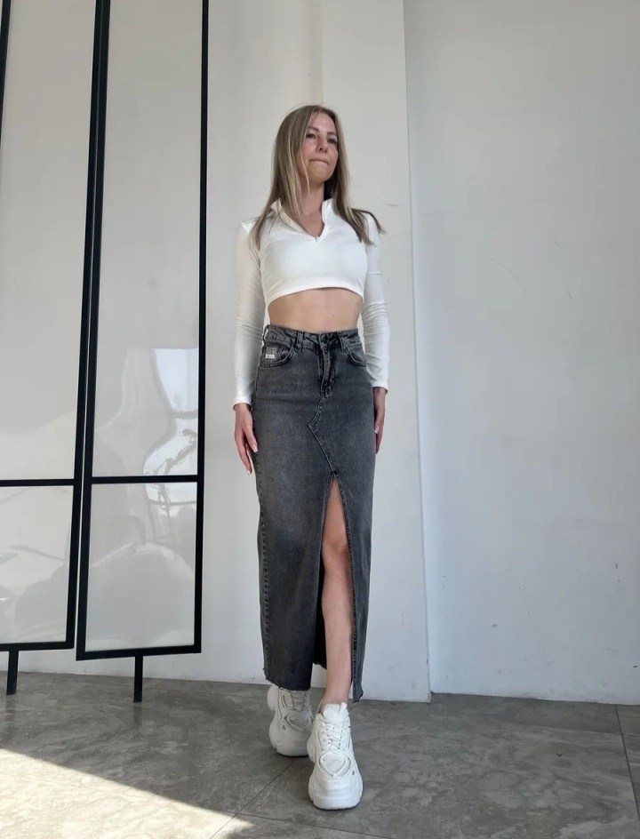 юбка джинсовая длинная с разрезом спереди niange,юбка джинсовая длинная с разрезом,длинная джинсовая юбка с разрезом спереди,юбка джинсовая длинная,юбка джинсовая