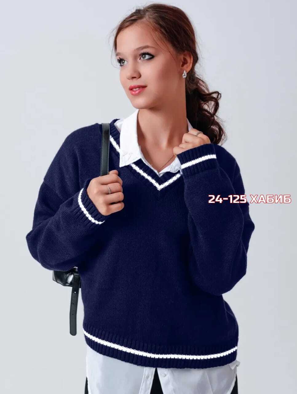 джемпер romgil тз887ш темно-синий, молочный,джемпер пуловер,джемпер классический,джемпер женский,модный женский свитер