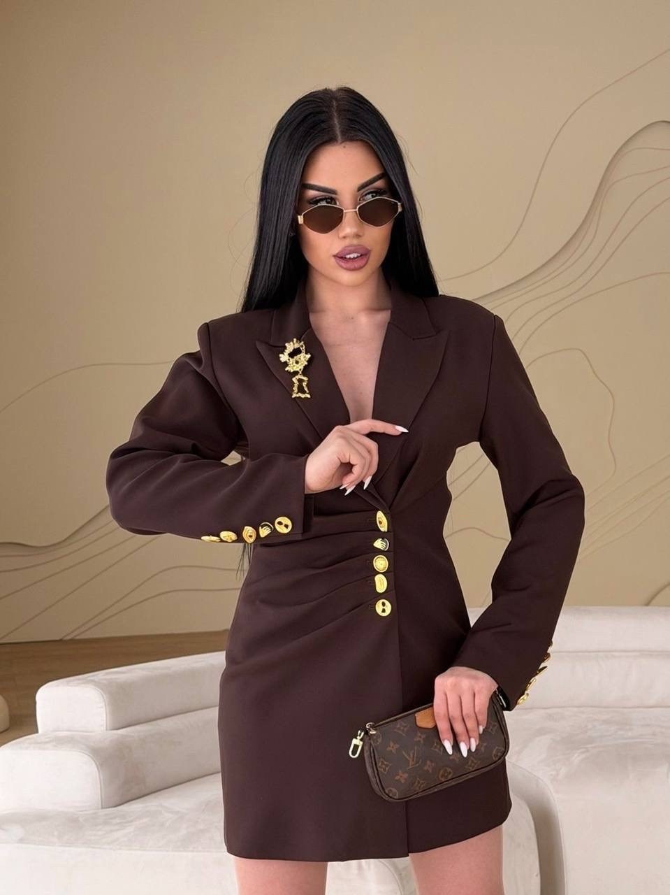 женское платье-пиджак balmain чёрного цвета,пиджак демисезонный stylen 260195794,платье пиджак женское,платье пиджак с пуговицами,платье пиджак