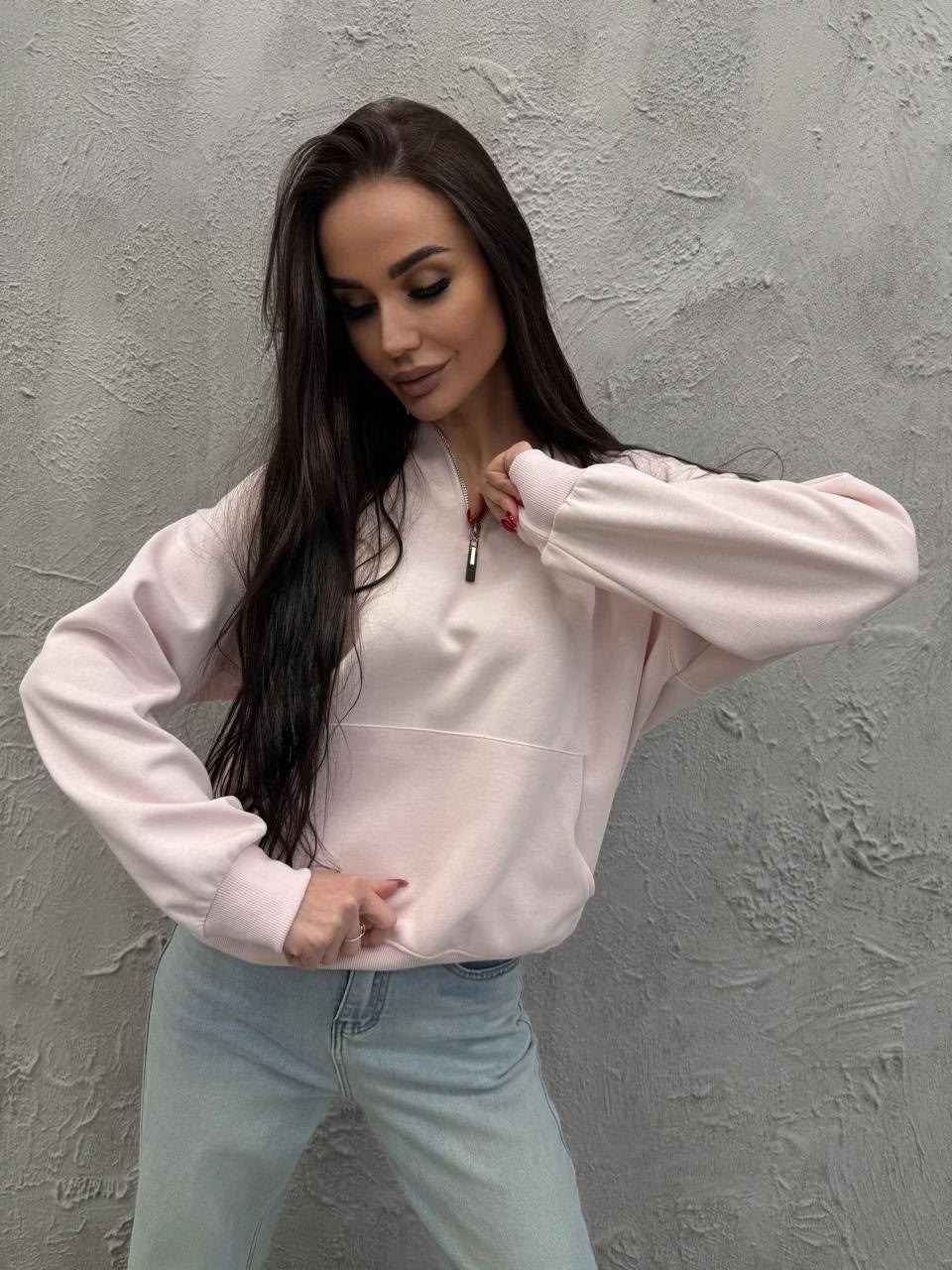 свитшот женская,свитшот оверсайз на молнии без начеса old money,женская кофта,толстовки свитшот,женский свитшот оверсайз