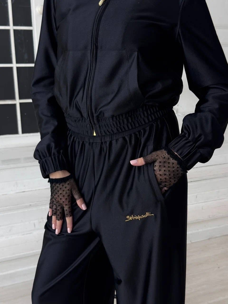 велюровый костюм,женский костюм,черный шелковый костюм в пижамном стиле,костюм брючный,велюровый спортивный костюм