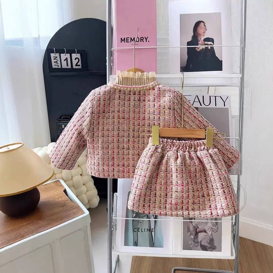 костюм в стиле chanel для девочек,твидовый костюм для девочек,твидовые костюмы,теплый комплект одежды для девочек от 6 до 7 лет,костюмчик для девочки