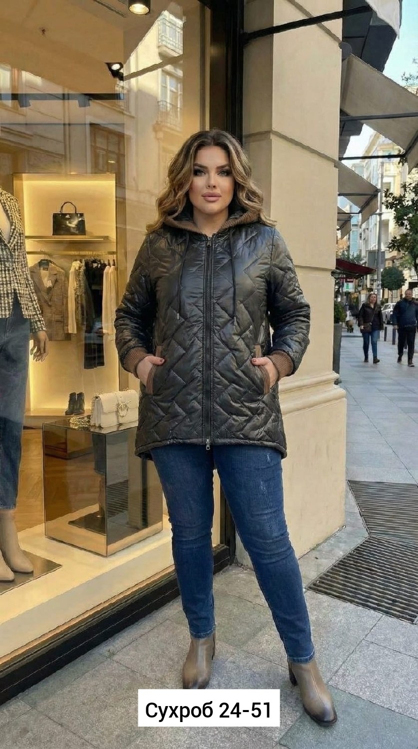 женская демисезонная куртка,куртка женская,куртка демисезонная,стеганая куртка с капюшоном 64-72,куртка