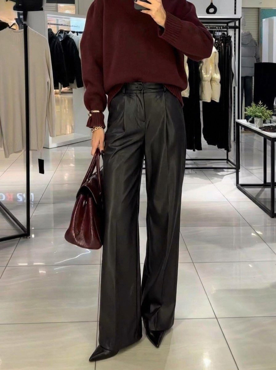 брюки кожаные палаццо штаны широкие urmood,брюки кожаные палаццо штаны широкие осенние urmood,брюки кожаные прямые широкие annemore,кожаные штаны,брюки широкие