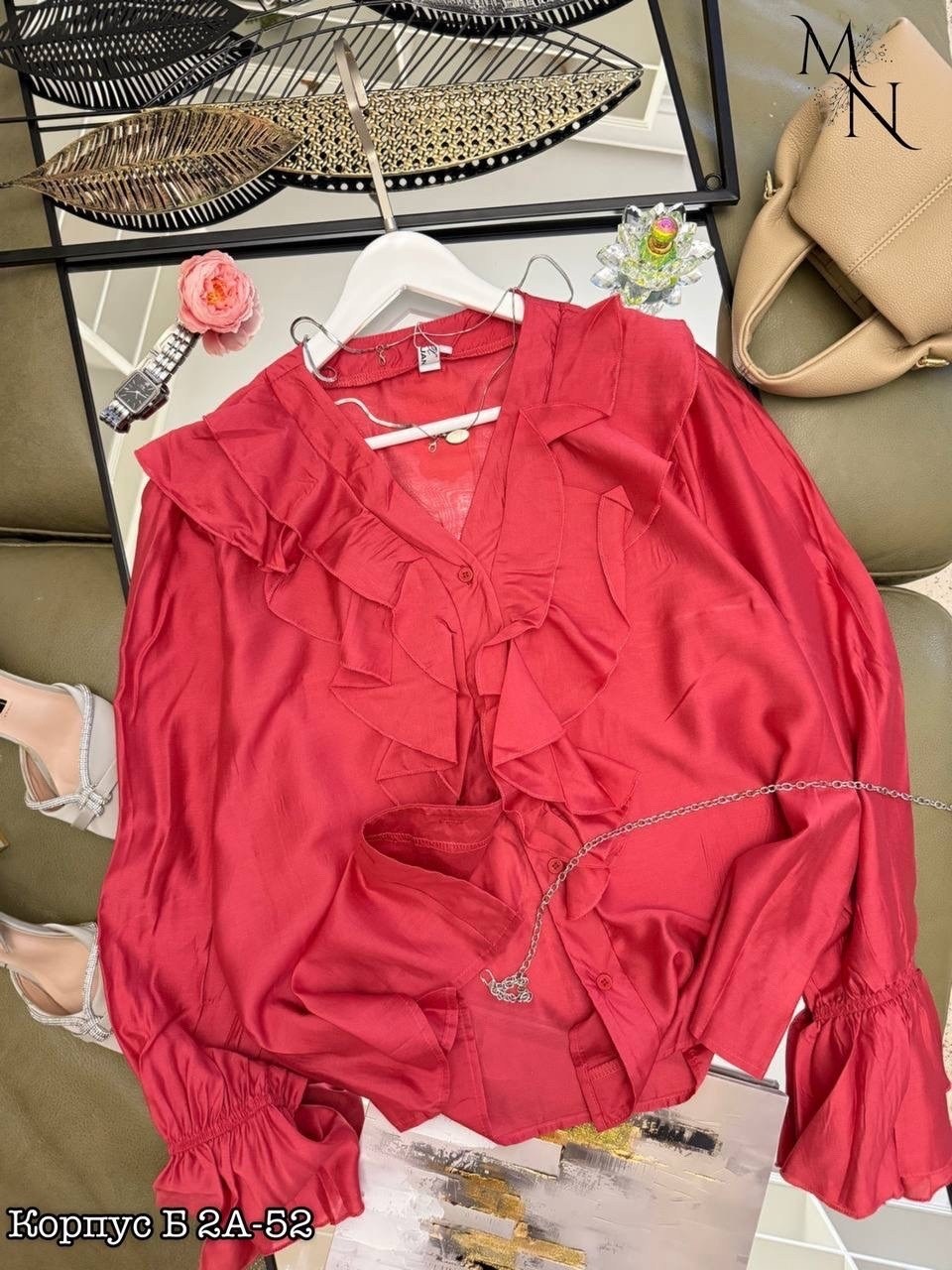 блуза vizavi 717 красный,элегантная блузка,блузка с оборками,женская блузка,женская элегантная блузка