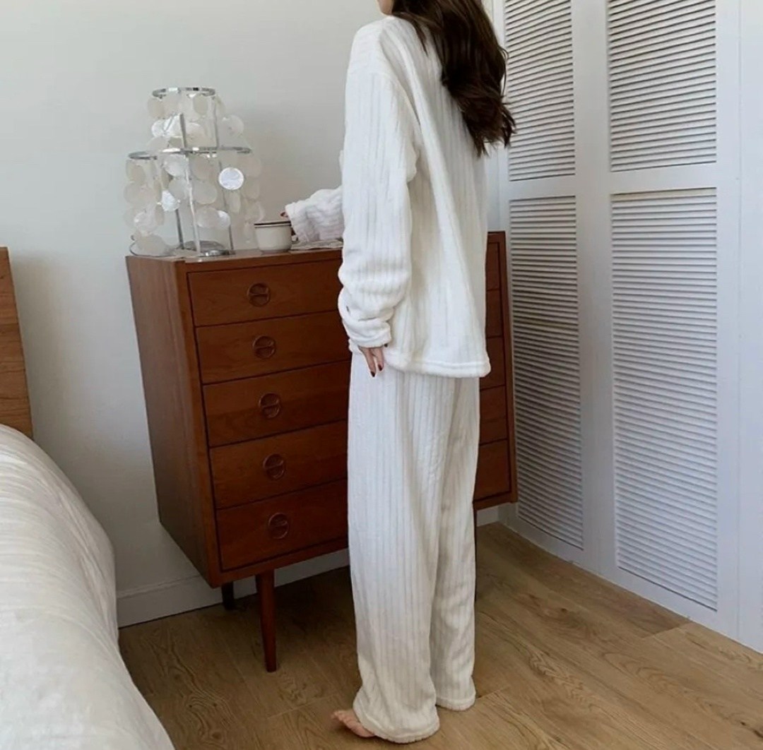 белая пижама,пижама домашний одежда,пижама женская комплект со штанами,пижама с длинными рукавами,пижама теплая со штанами