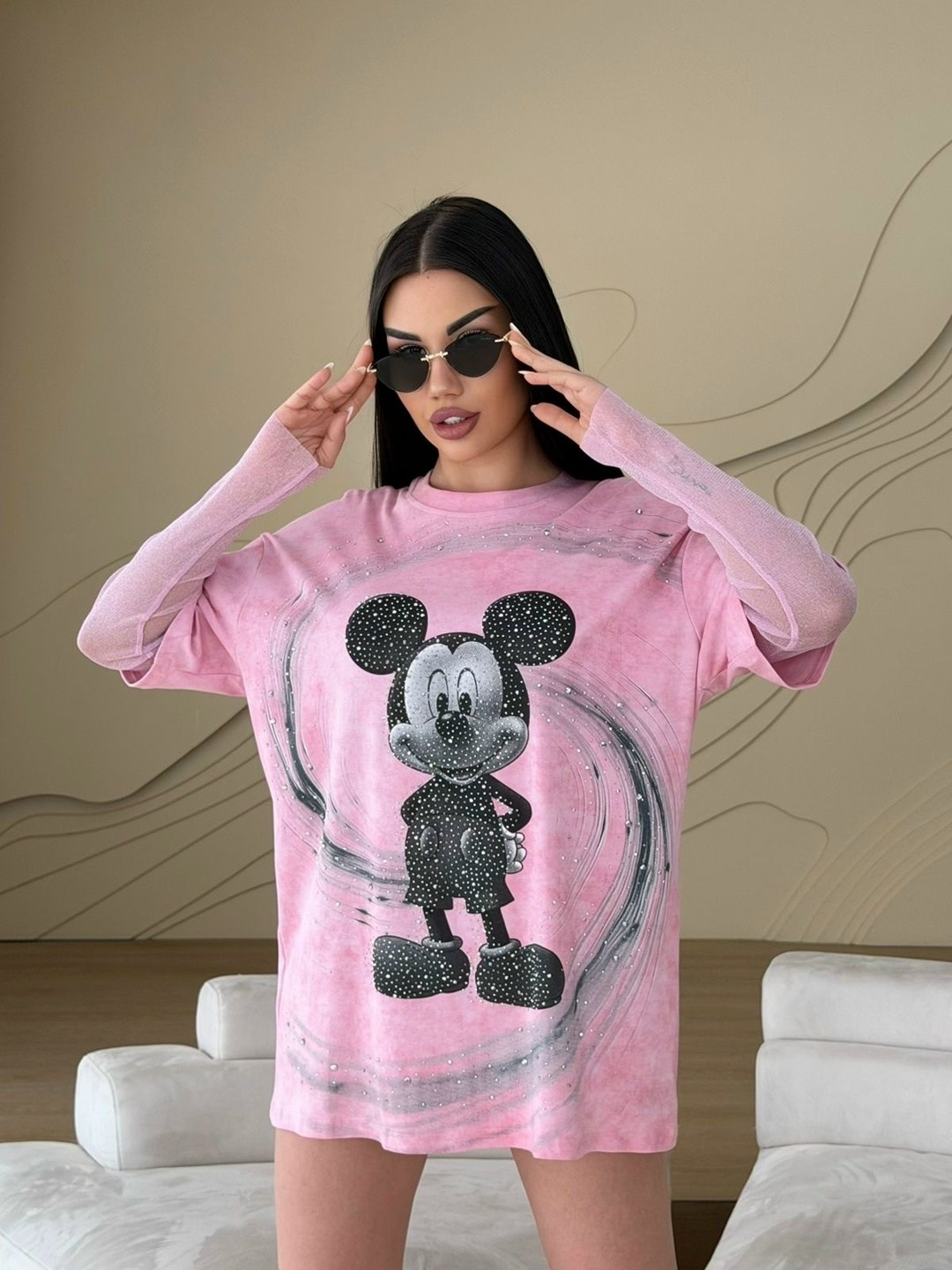 свитшот толстовка оверсайз микки маус со стразами,свитшот оверсайз с принтом "микки маус",свитшот женская,свитшот оверсайз,cвитшот оверсайз с принтом