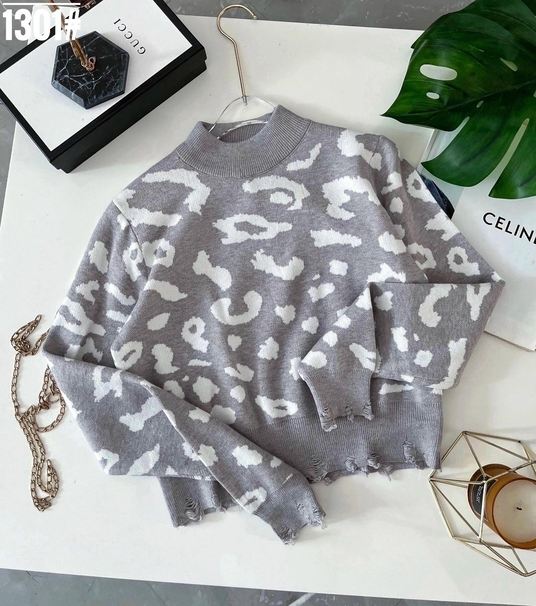 женский вязаный свитер с леопардовым принтом,свитер женский,свитер с принтом,свитер модный,свитер с леопардовым принтом