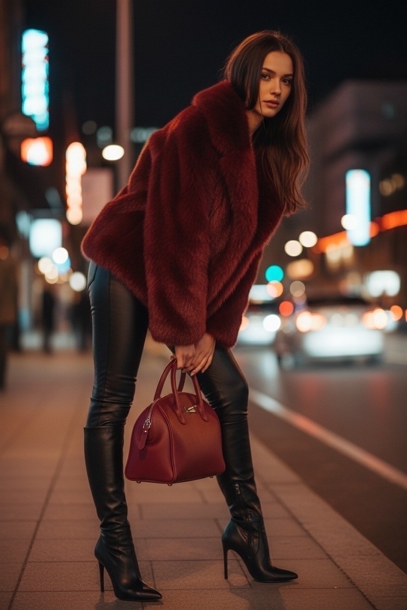 зимняя новая бордовая пушистая куртка из искусственного меха для женщин,бордовая куртка с воротником из искусственного меха gini london,пальто шуба,шуба бордовая,девушка в шубе бордовой