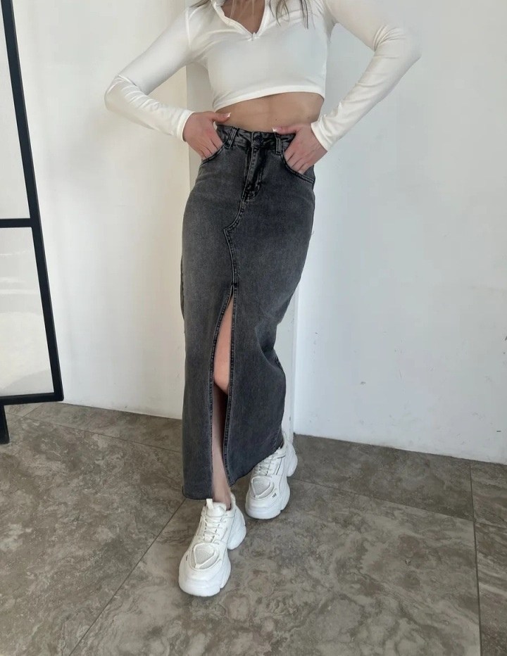 юбка джинсовая длинная с разрезом спереди niange,юбка джинсовая длинная с разрезом,длинная джинсовая юбка с разрезом спереди,юбка джинсовая длинная,юбка джинсовая