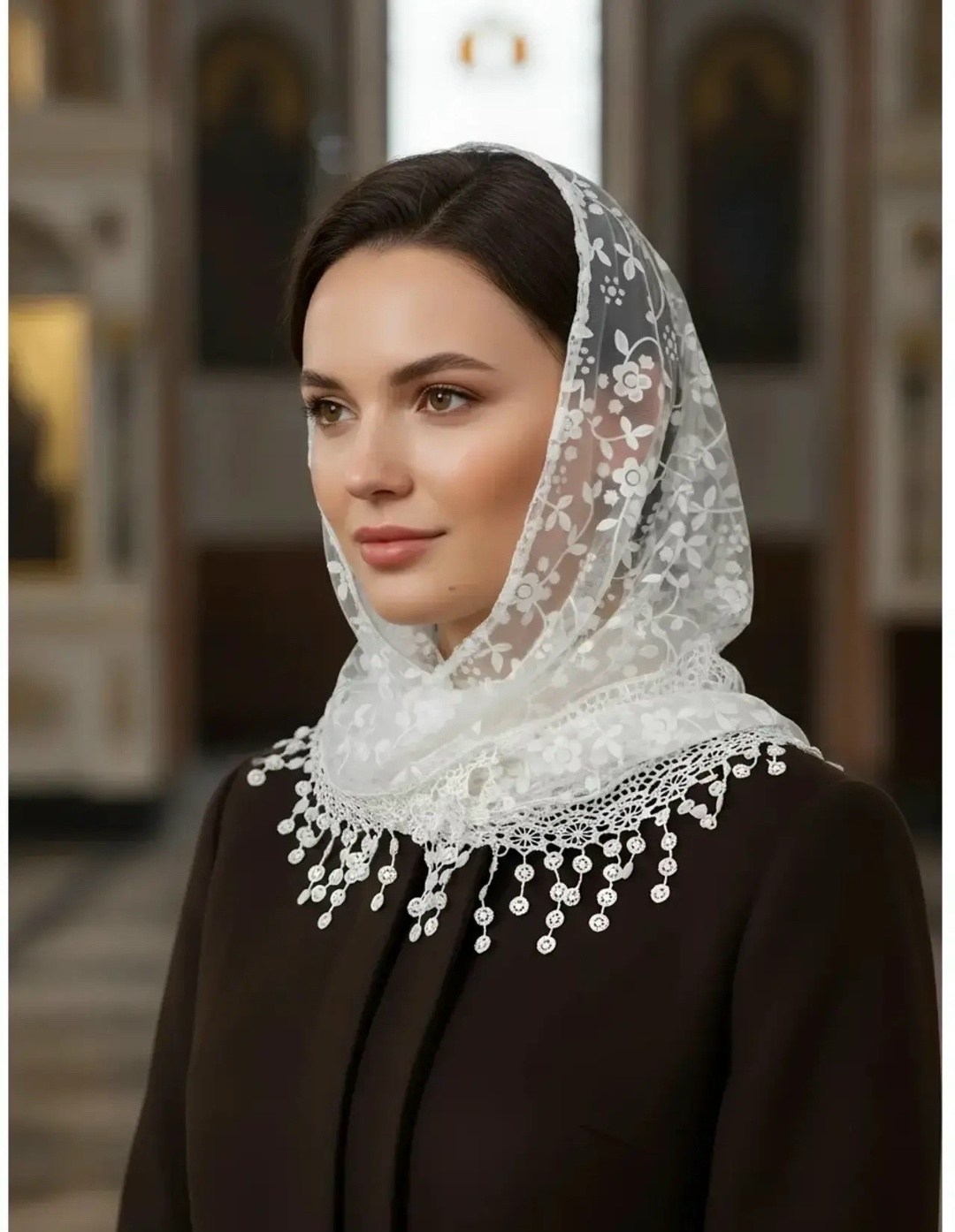 платок для храма,платок на голову для храма на шею в церковь,косынка ажурная,косынка женская,кружевная косынка