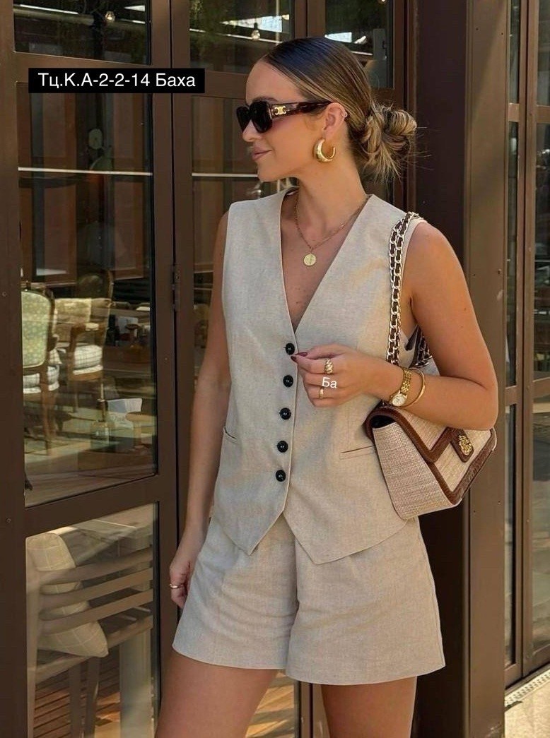 костюм двойка женский с шортами,костюм с шортами и жилеткой,льняной костюм с шортами,женский льняной костюм с шортами,костюм с шортами из льна