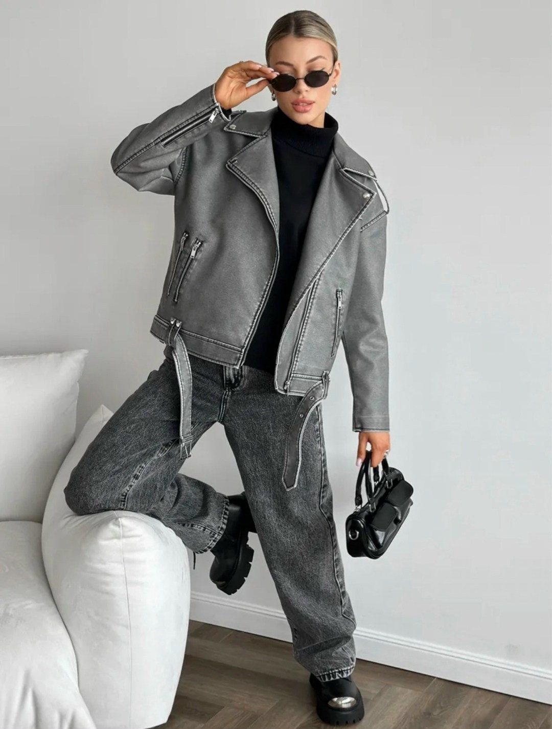 косуха винтажная куртка кожаная oversize серая monyken,косуха куртка,серая косуха оверсайз,женская кожаная куртка косуха оверсайз,косуха оверсайз демисезонная c&h style