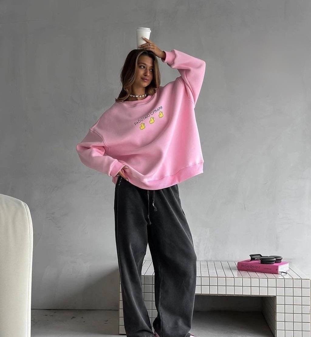 свитшот оверсайз розовый с принтом old money assertive,свитшот с утками женский оверсайз без начеса,свитшот розовый,cвитшот женский оверсайз,женская кофта оверсайз