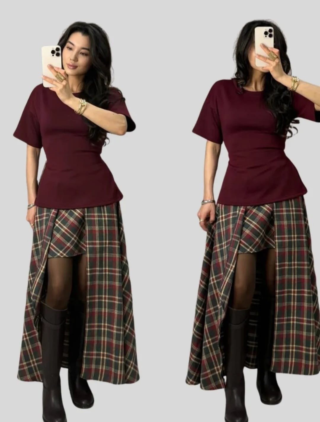 корейская мода,юбка мода,модная юбка,клетчатая юбка,юбка шотландка макси