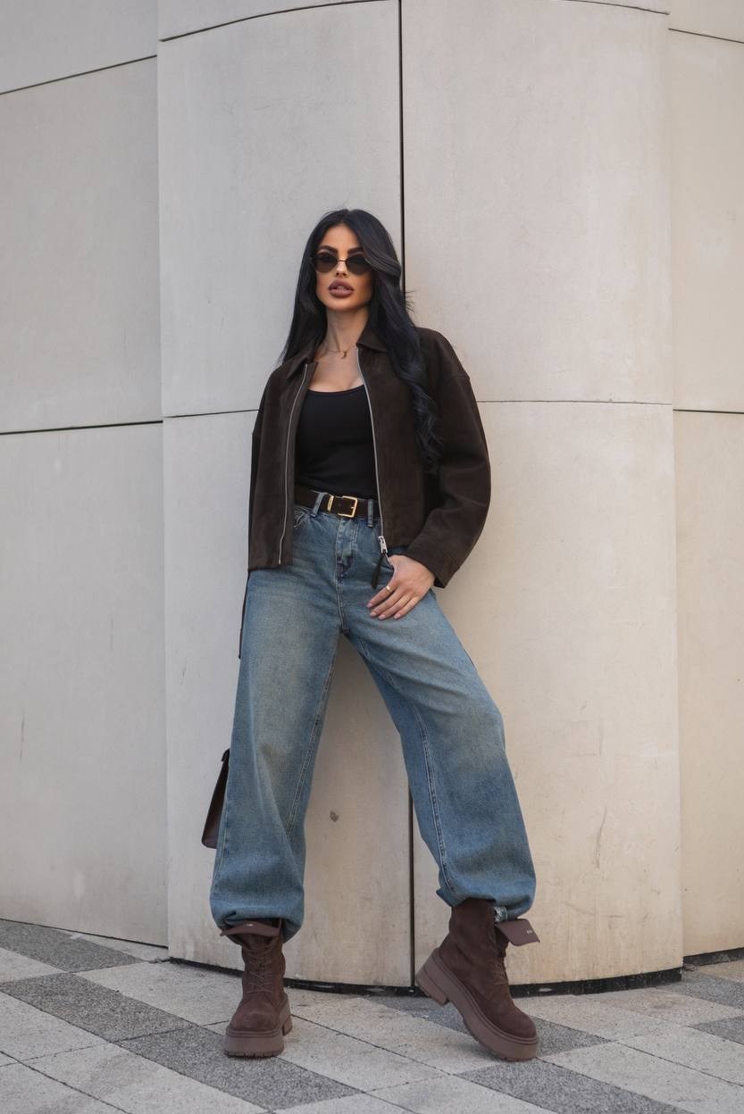 джинсы оверсайз,стиль одежды,замшевая куртка