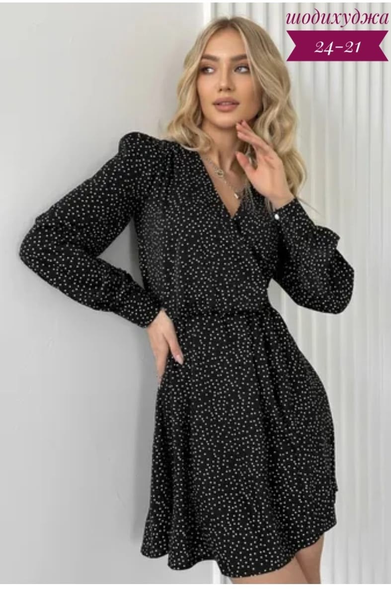 платье женское,платье,платье с поясом,платье стильное,платье черное в горох