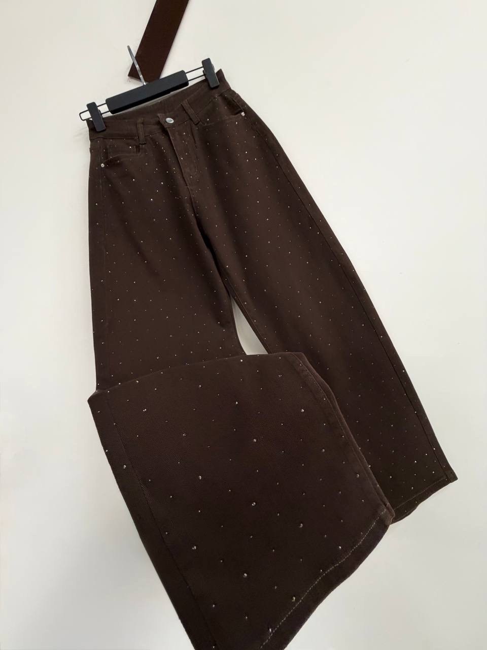 джинсы со стразами,джинсы широкого кроя со стразами, коричневый,джинсы женские,женские джинсы со стразами,джинсы с блестками