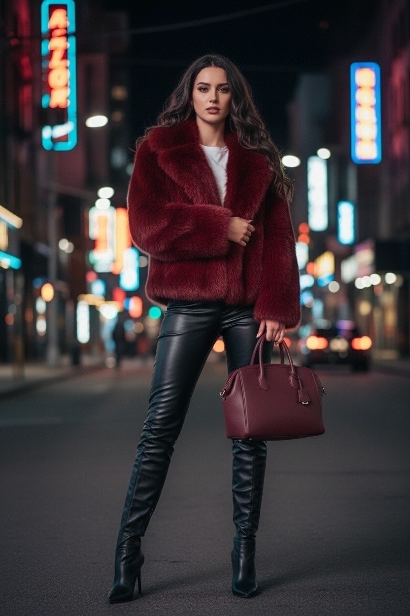 зимняя новая бордовая пушистая куртка из искусственного меха для женщин,бордовая куртка с воротником из искусственного меха gini london,пальто шуба,шуба бордовая,девушка в шубе бордовой