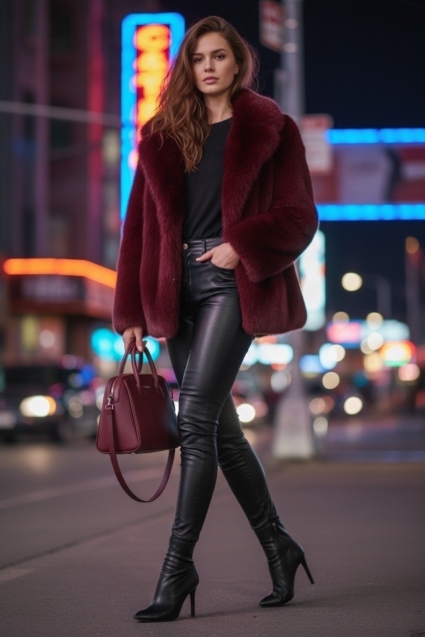 зимняя новая бордовая пушистая куртка из искусственного меха для женщин,бордовая куртка с воротником из искусственного меха gini london,пальто шуба,шуба бордовая,девушка в шубе бордовой