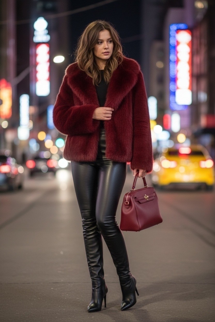 зимняя новая бордовая пушистая куртка из искусственного меха для женщин,бордовая куртка с воротником из искусственного меха gini london,пальто шуба,шуба бордовая,девушка в шубе бордовой