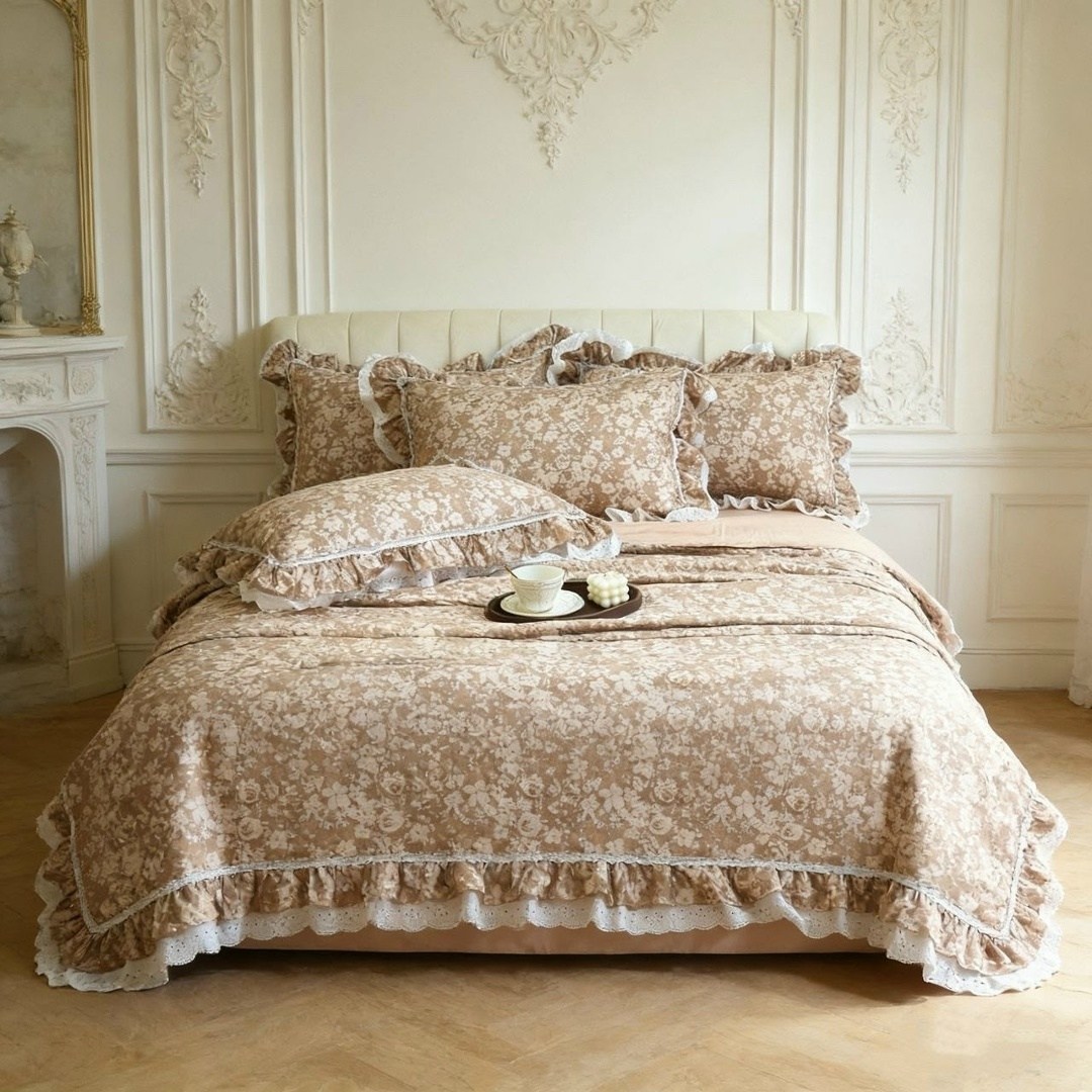 комплект постельного белья,покрывало с оборками,покрывало для кровати,покрывало с кружевом,покрывала