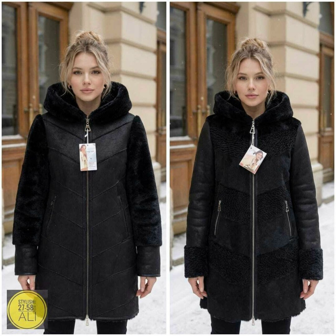 дубленка женская,пальто зимнее длинное с капюшоном из эко меха klasika moda,двухсторонняя дубленка женская,двухсторонняя дубленка,дубленка зимняя