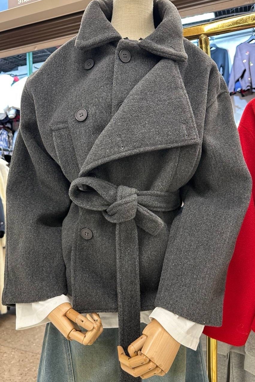 двустороннее шерстяное кашемировое пальто,пальто модное,женское пальто,пальто с поясом,шерстяное пальто