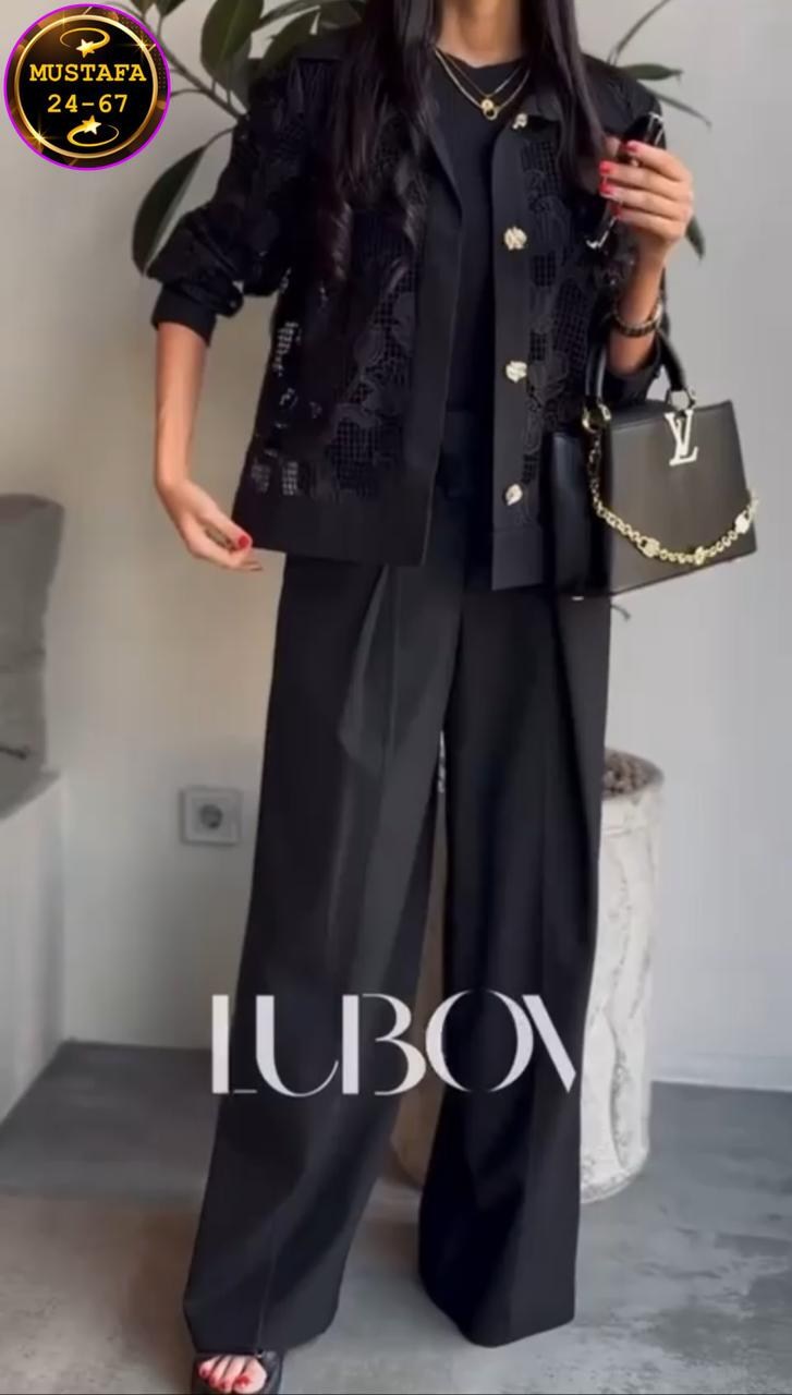 брючный костюм,костюм с брюками палаццо,костюм кроп-жакет+ брюки палаццо,костюм,костюм женский с брюками палаццо