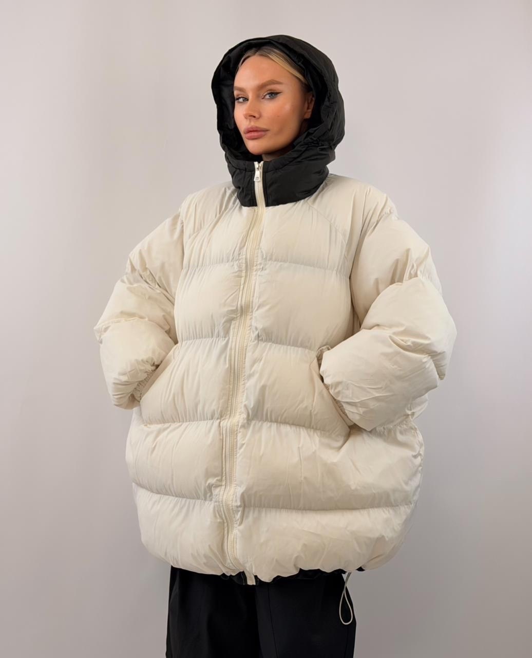 куртка оверсайз,оверсайз пуховик,пуховик,молочная зимняя куртка-оверсайз bunny,бежевый пуховик