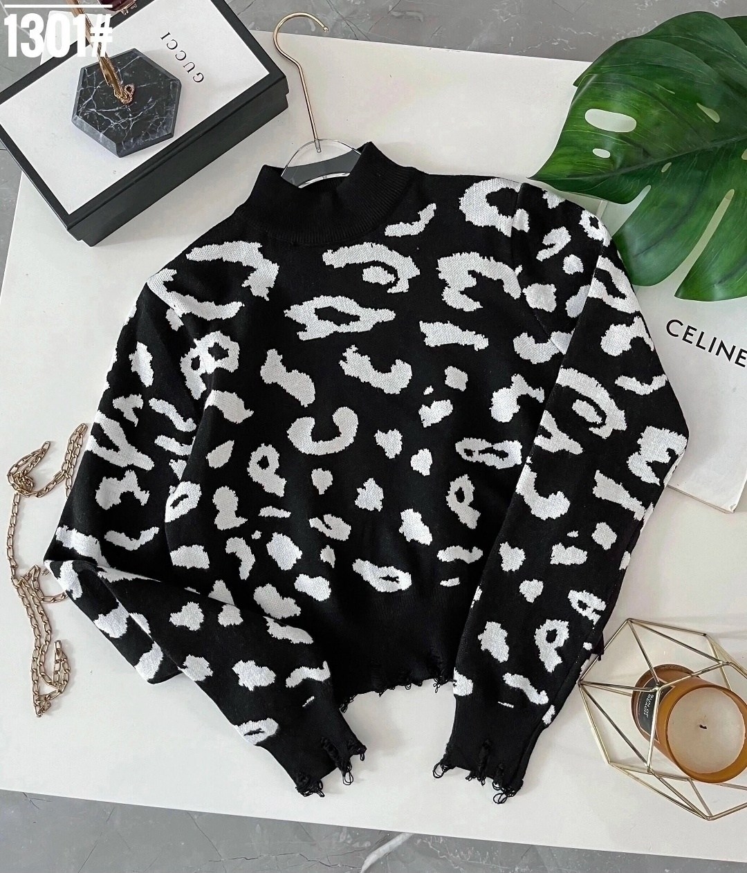 женский вязаный свитер с леопардовым принтом,свитер женский,свитер с принтом,свитер модный,свитер с леопардовым принтом