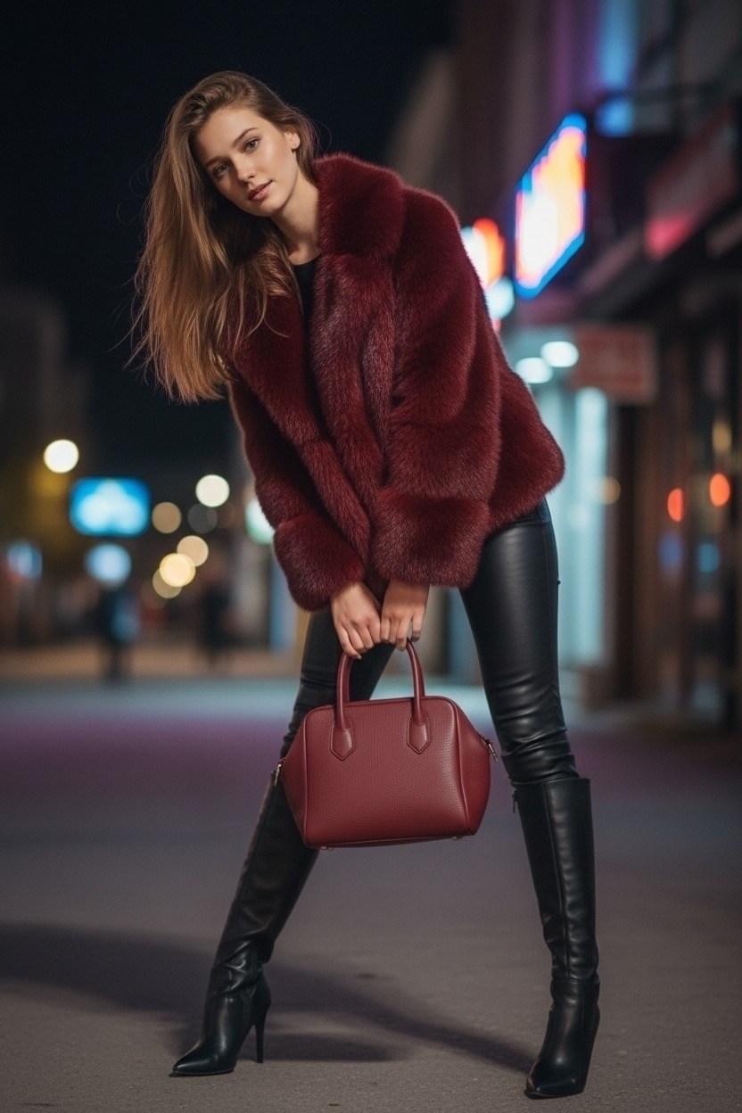 зимняя новая бордовая пушистая куртка из искусственного меха для женщин,бордовая куртка с воротником из искусственного меха gini london,пальто шуба,шуба бордовая,девушка в шубе бордовой