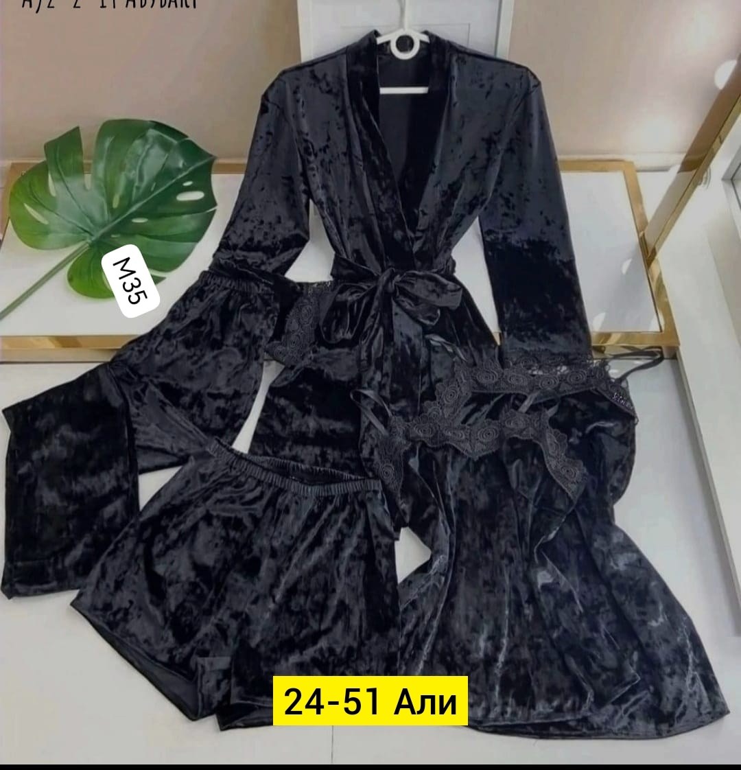 пижама женская бархатная комплект,комплект пижама,пижама женская 4ка велюр,женская пижама бархат 4 в 1,женская пижама комплект