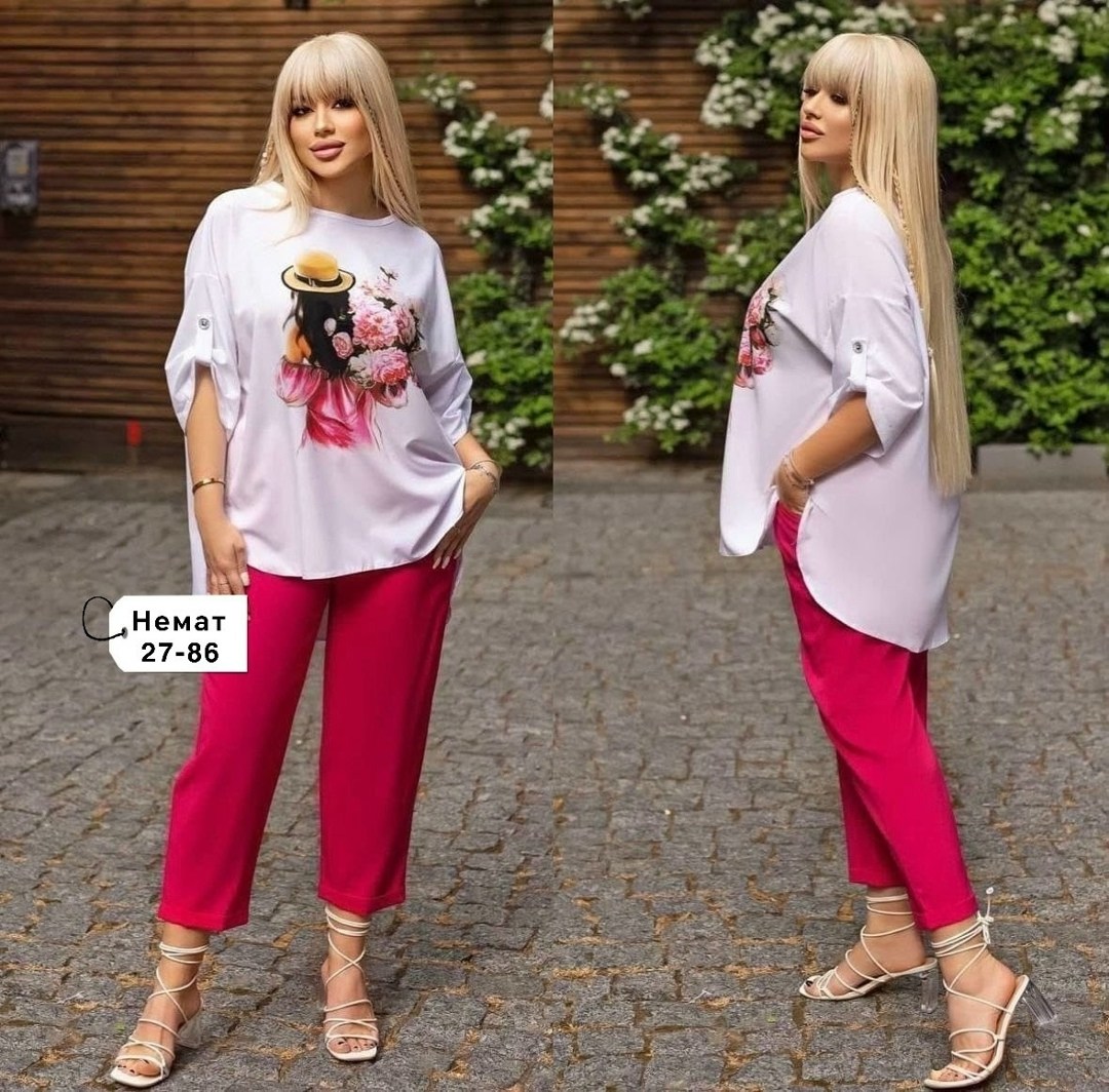 женский костюм свободного кроя,костюм свободного кроя,,летний костюм больших размеров,брючный летний костюм больших размеров