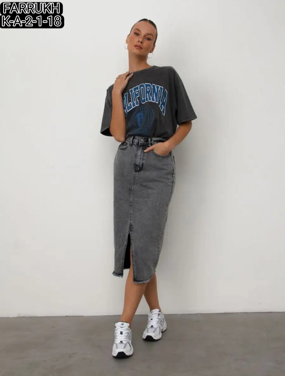 юбка миди джинсовая,юбка джинсовая,юбка джинсовая длинная с разрезом спереди niange,серая джинсовая юбка,джинсовая юбка миди с разрезом