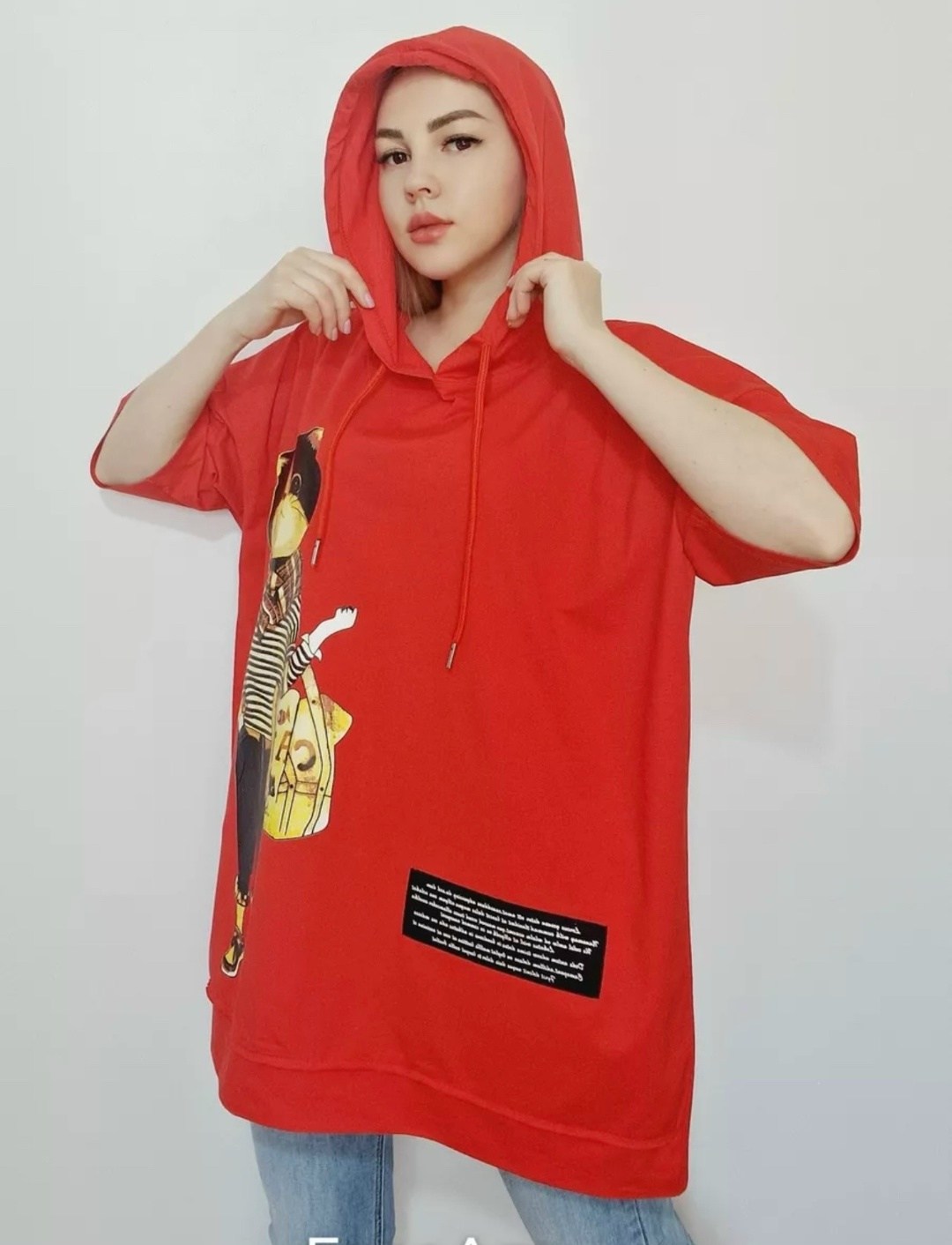 футболка оверсайз больших размеров с капюшоном,футболки женская,туника женская,футболка женская с капюшоном,женская кофта