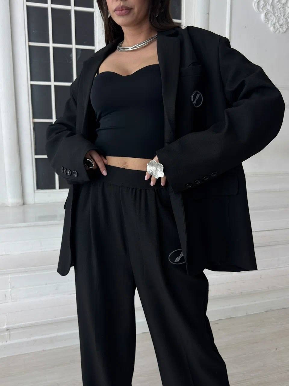 брючный костюм,серый брючный костюм,стильные костюмы,брючный костюм женский,костюм брючный с пиджаком оверсайз savori