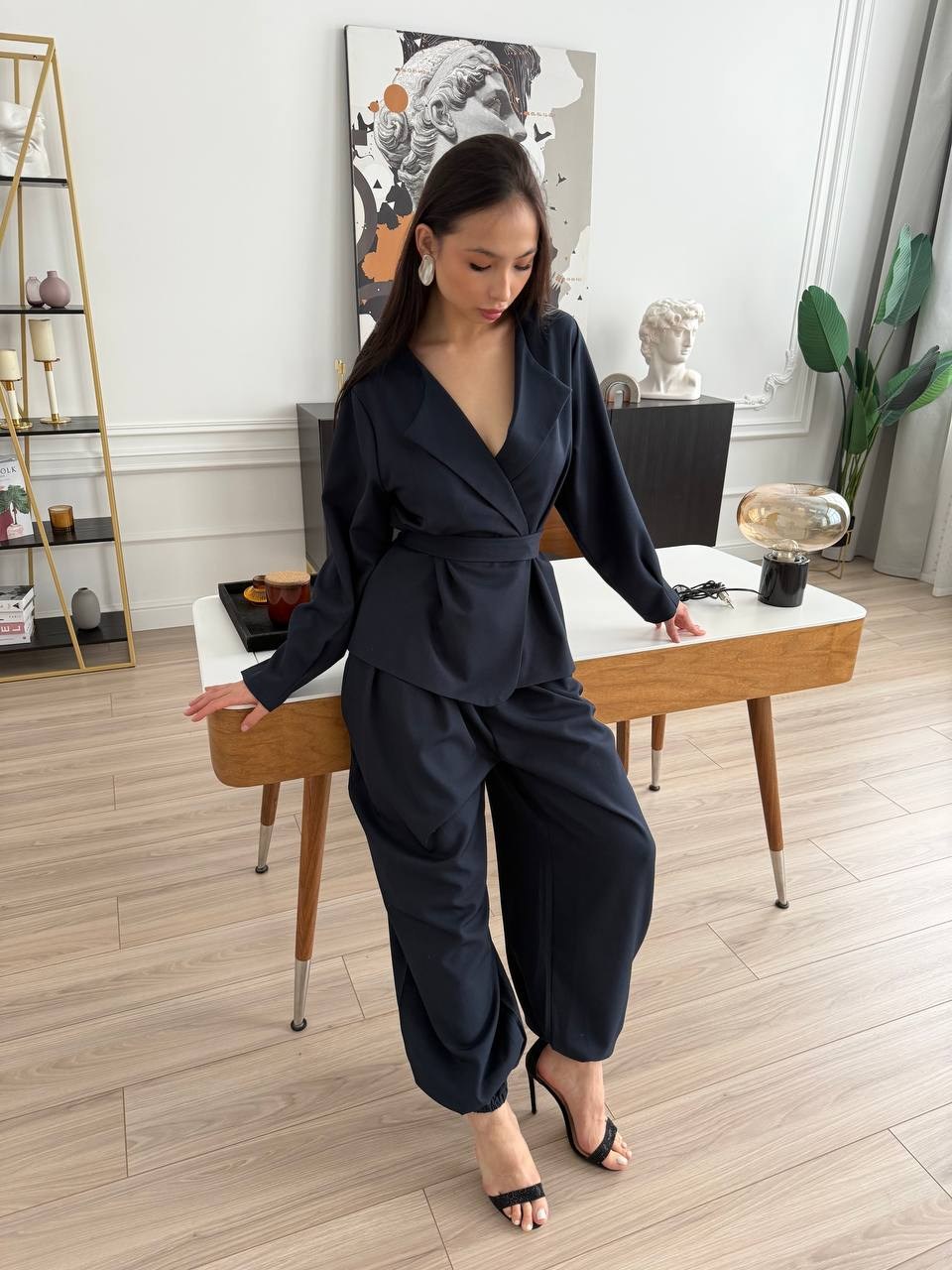 костюм брючный,костюм вечерний брючный,комплект брючный,женский брючный костюм,rinka 1326 черный женский костюм