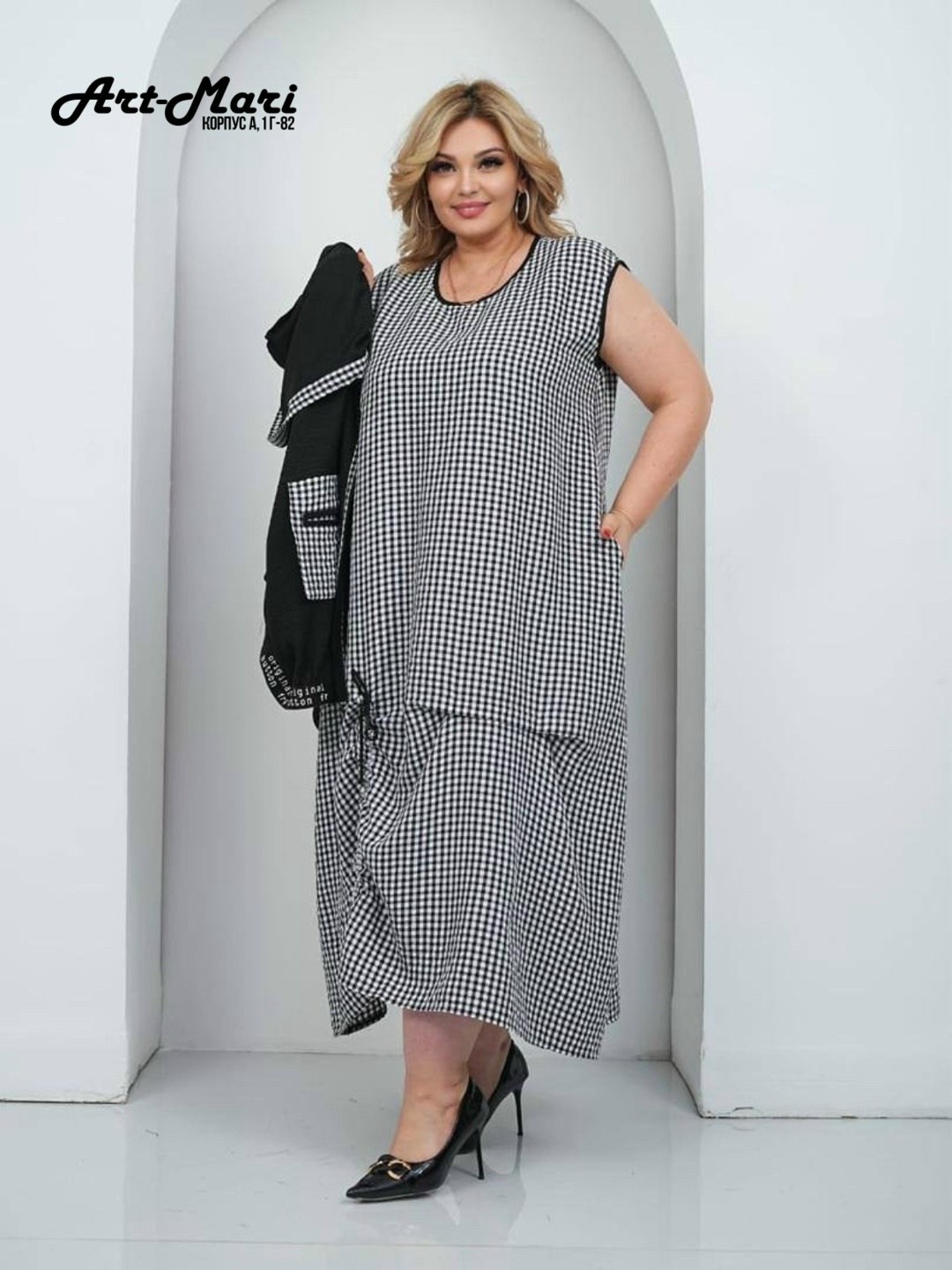 больших размеров,женский брючный костюм в клетку,одежда больших размеров,женский костюм,одежда для полных