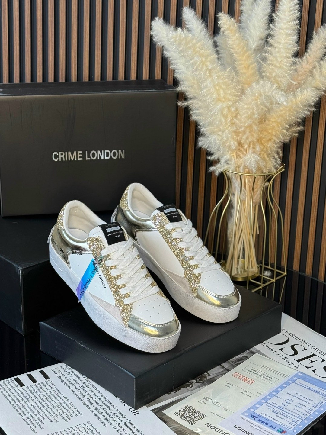 ,кожаные кеды crime london,кеды женские белые натуральная кожа на платформе с блестками crime london,кеды crime london,crime london baskets basses sk8 deluxe anialier-gold