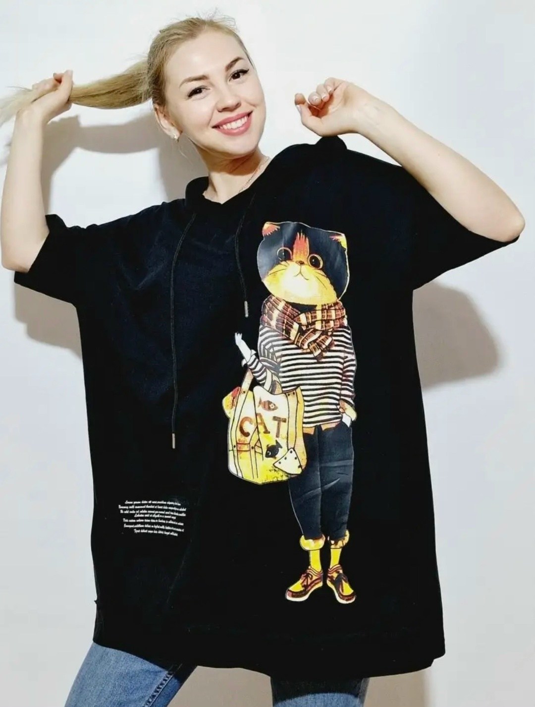 футболка оверсайз больших размеров с капюшоном,футболки женская,туника женская,футболка женская с капюшоном,женская кофта