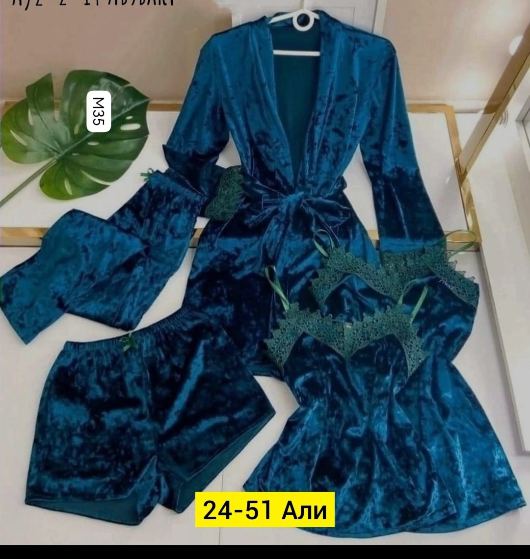 пижама женская бархатная комплект,комплект пижама,пижама женская 4ка велюр,женская пижама бархат 4 в 1,женская пижама комплект