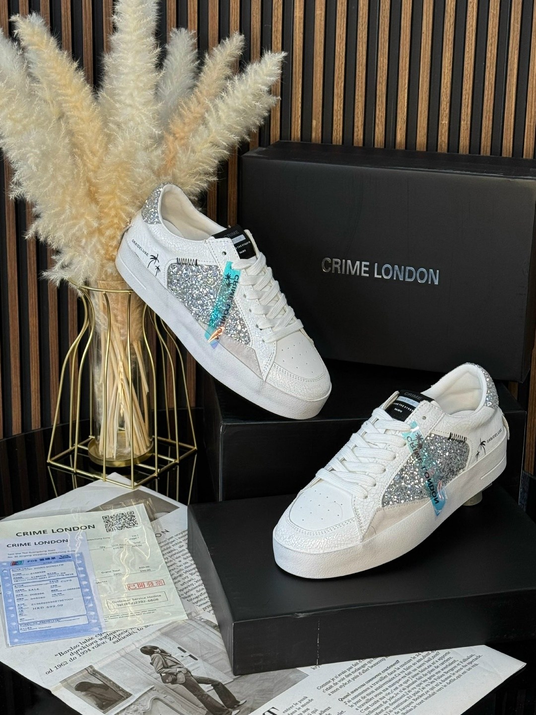 ,кожаные кеды crime london,кеды женские белые натуральная кожа на платформе с блестками crime london,кеды crime london,crime london baskets basses sk8 deluxe anialier-gold