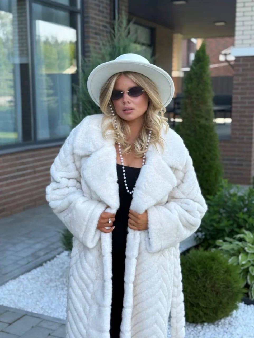 искусственная шуба,шуба длинная экомех молочная 110см yana furs,шуба длинная,женская шуба,шуба длинная экомех серая 110см yana furs