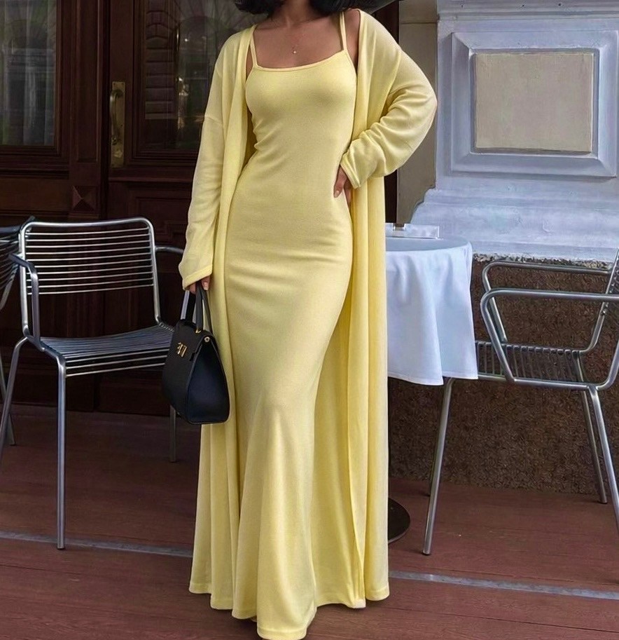 вязаное платье макси,платье и кардиган,платье удлиненное,трикотажное платье,вязаный костюм с платьем и кардиганом marta