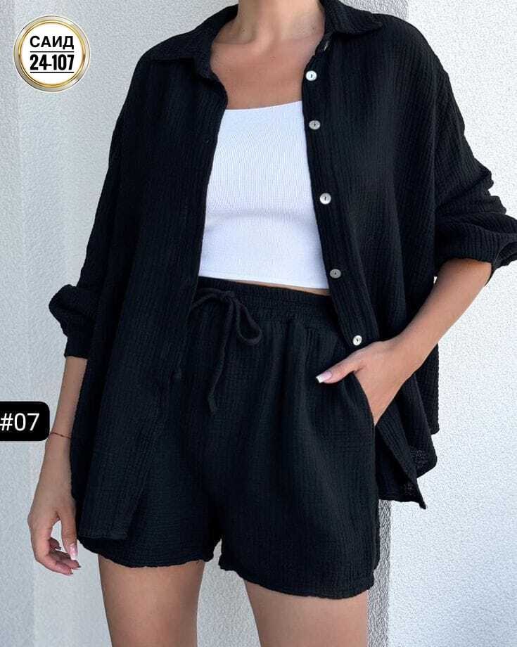 летние костюмы,голубой костюм,костюм с рубашкой и шортами,повседневный костюм,костюм женский летний