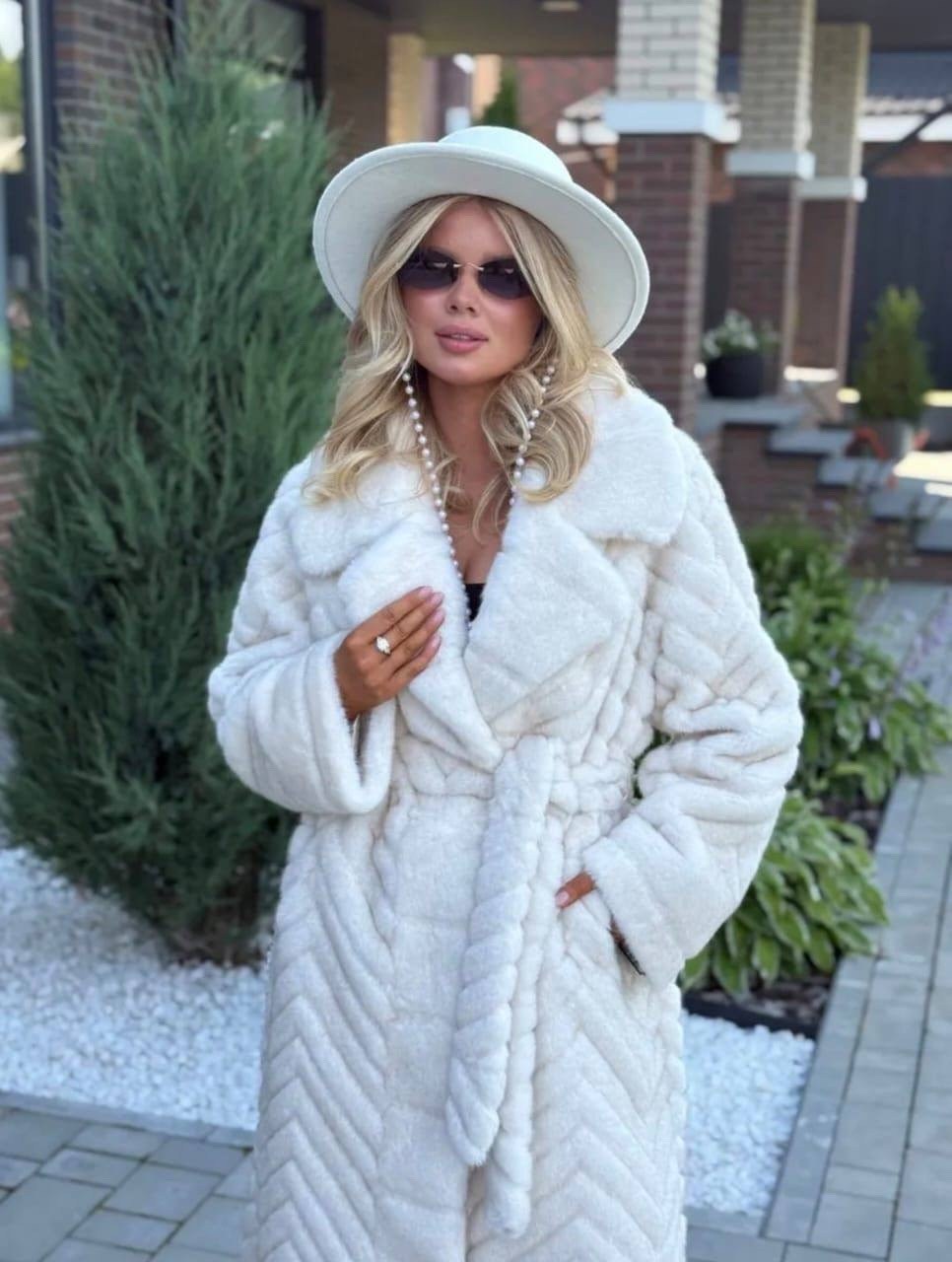 искусственная шуба,шуба длинная экомех молочная 110см yana furs,шуба длинная,женская шуба,шуба длинная экомех серая 110см yana furs