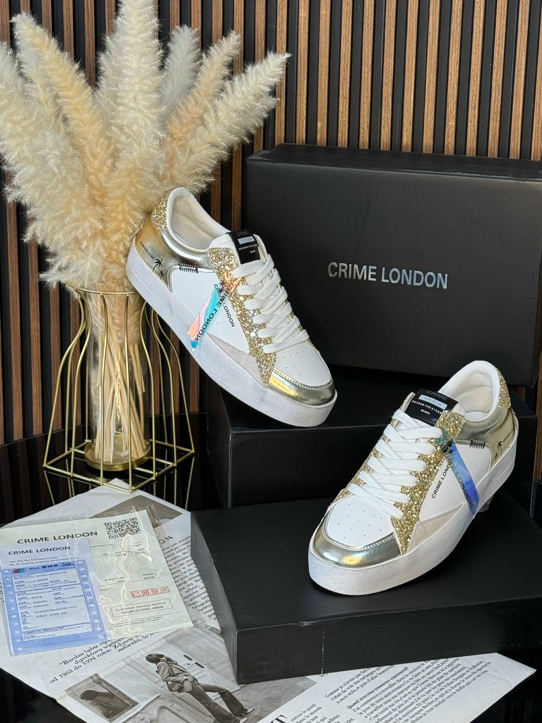 ,кожаные кеды crime london,кеды женские белые натуральная кожа на платформе с блестками crime london,кеды crime london,crime london baskets basses sk8 deluxe anialier-gold