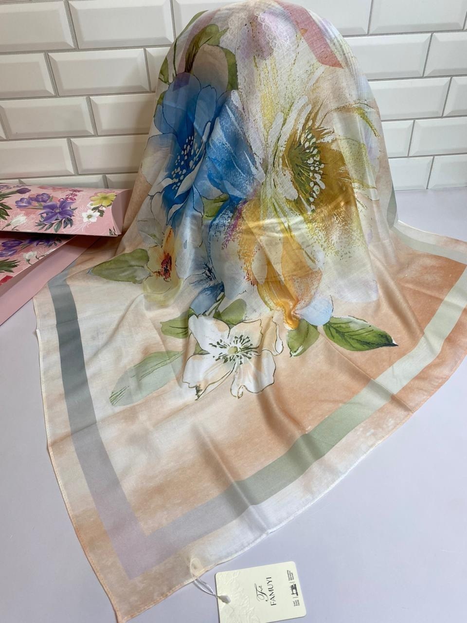 платок женский,палантин женский,платки шарф,красивый платок,платок женский с цветочным мотивом 110*110 см арт. 1090091