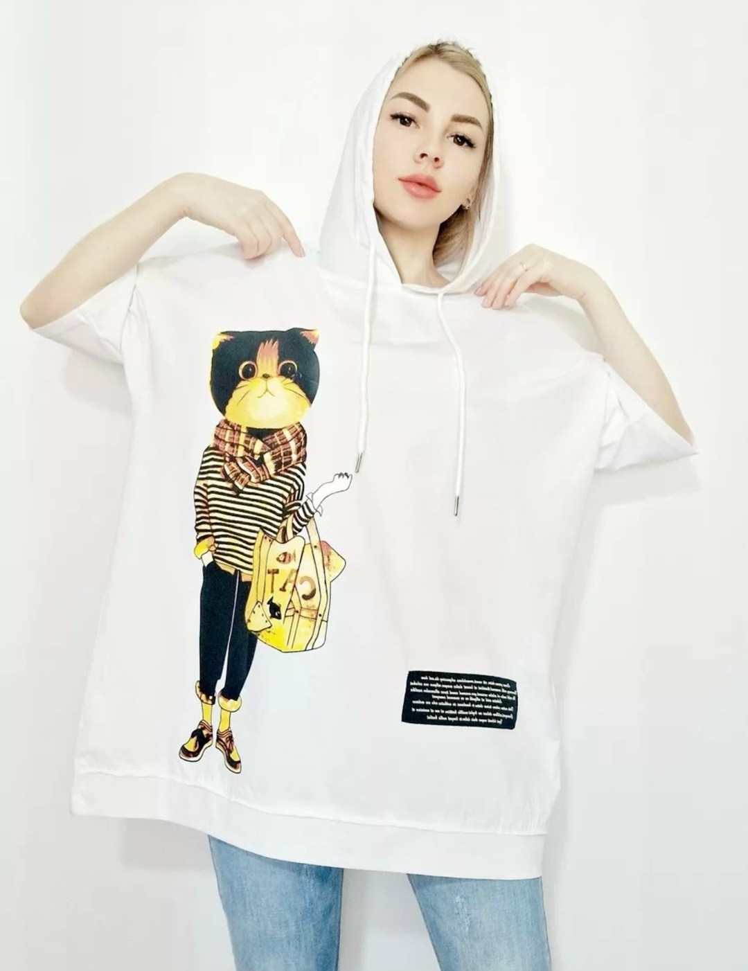 футболка оверсайз больших размеров с капюшоном,футболки женская,туника женская,футболка женская с капюшоном,женская кофта